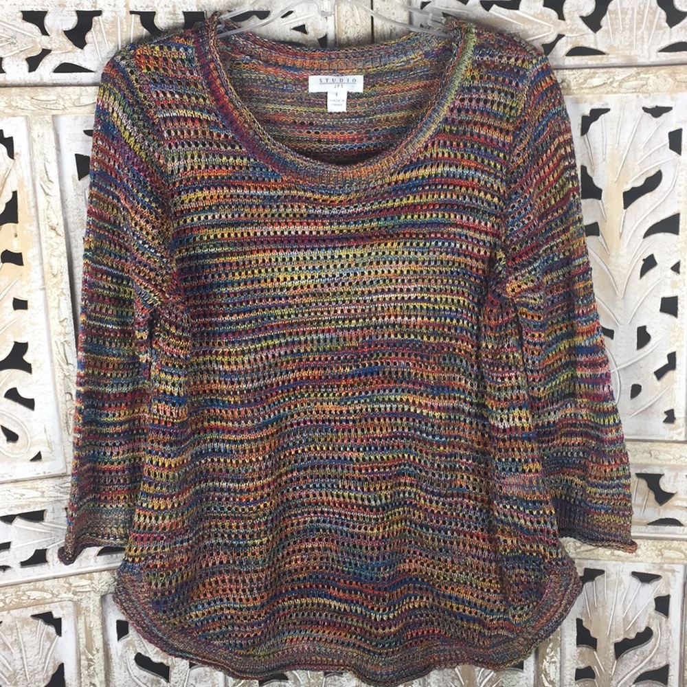 Studio Jpr Open Weave Colorful Pullover Sweater - image 1